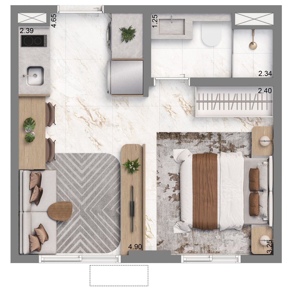 Planta ilustrada — studio ampliado