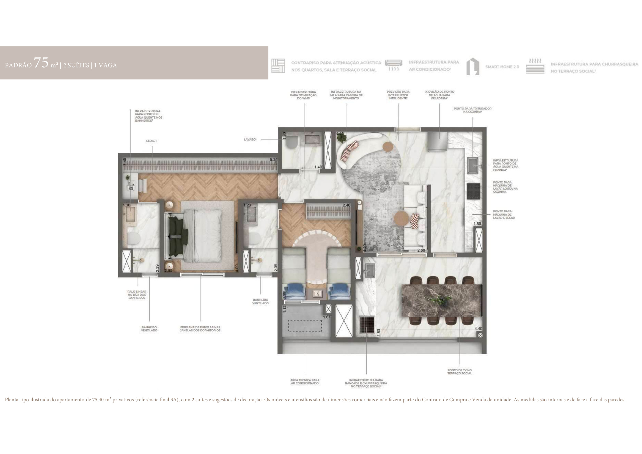 Planta 75,40 m²