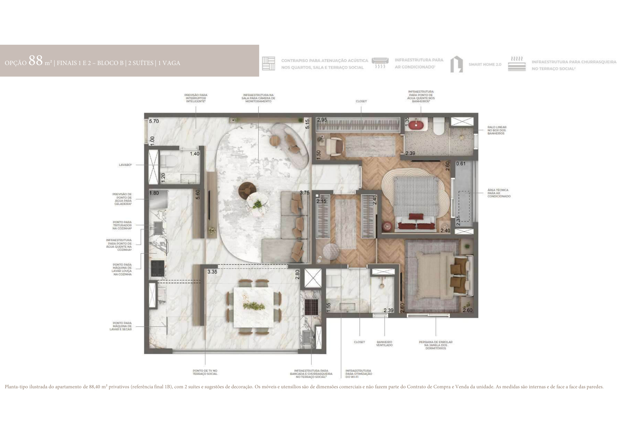 Planta 88,40 m² Bloco B
