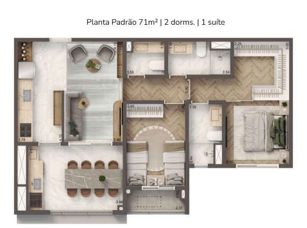 Planta 71,70 m²