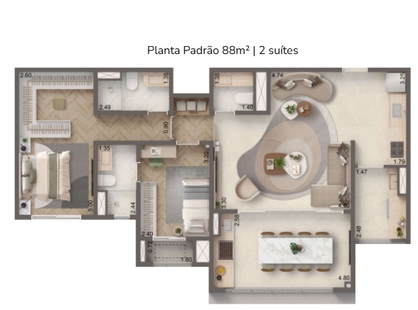 Planta 88,80 m²