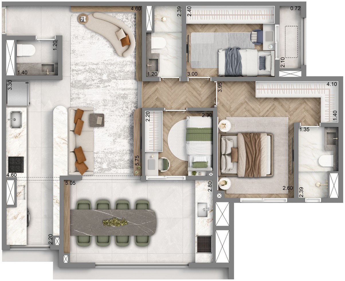 Planta 88 m²